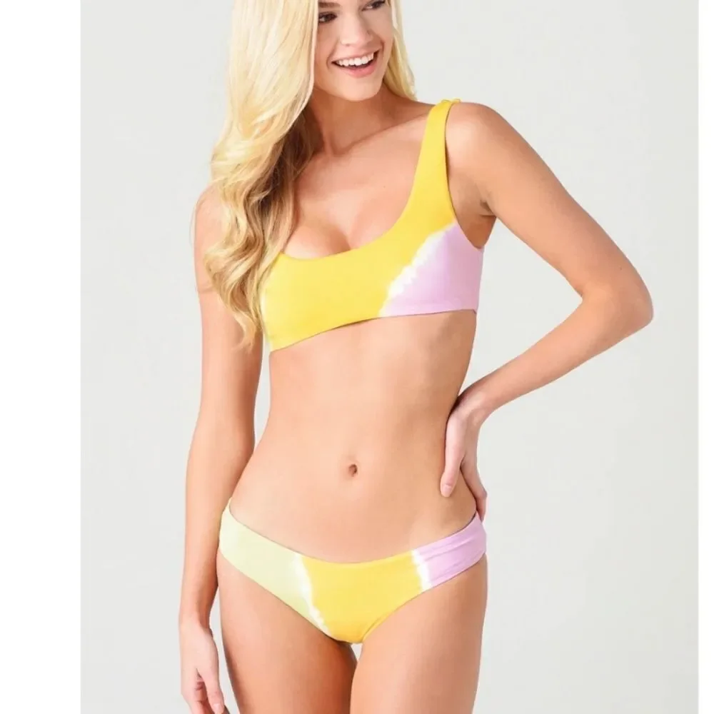 L*Space Women's Tie Dye Lizzie Sandy Diagonal 2 piece bikini top & Bottom sz L